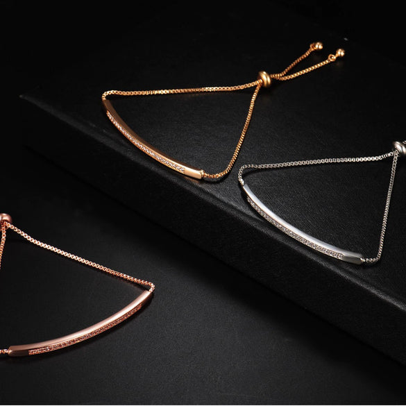 Women's Simple Geometric Alloy Bracelet With Micro Inlay Zircon Single Row Push Pull Adjustable Fashion Bracelet