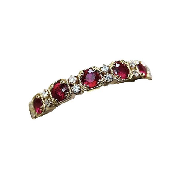 Women's Simple Geometric Alloy Ring With Inlaid Ruby Electroplated Fashion Jewelry