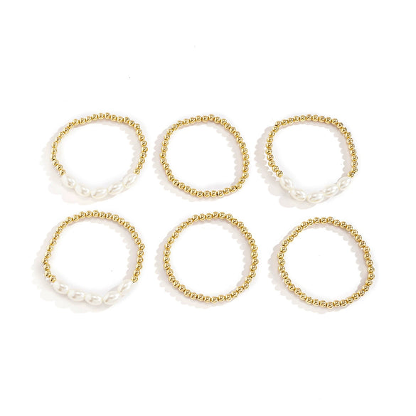 Women's Simple Geometric Artificial Pearl And Metal Beaded Bracelet With Round Bead Stitching