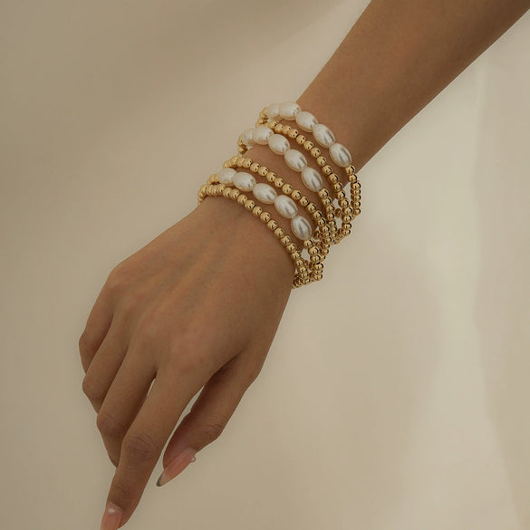 Women's Simple Geometric Artificial Pearl And Metal Beaded Bracelet With Round Bead Stitching