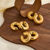 Women's Simple Geometric Circle Stainless Steel Ear Clips With Hollow Design And 18K Gold Vacuum Electroplating