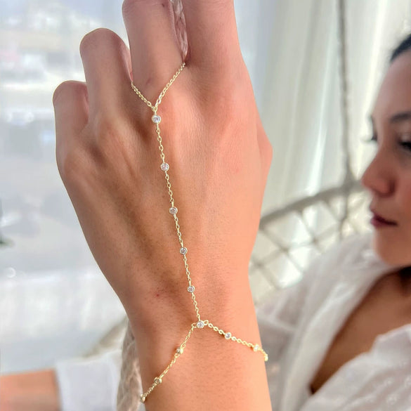 Women's Simple Geometric Copper Bracelet With Zircon Inlaid Ring Chain Electroplated Crystal Linked Bracelet