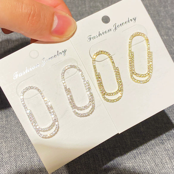 Women's Simple Geometric Copper Diamond Paper Clip Earrings