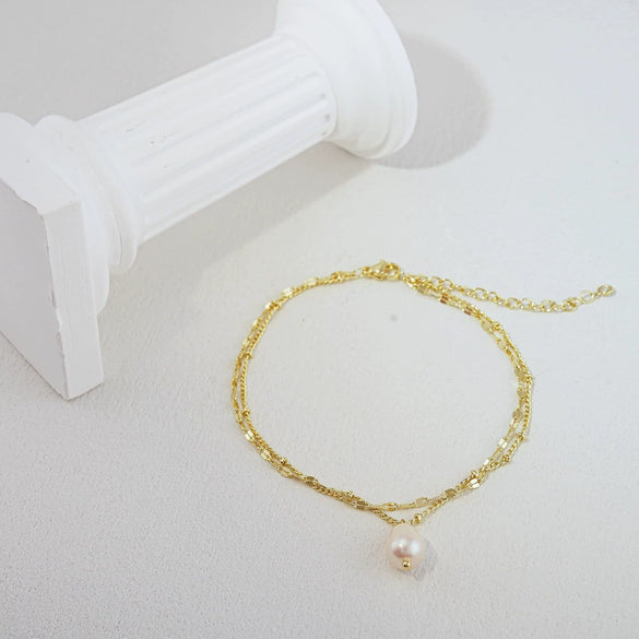 Women's Simple Geometric Copper Double Layer Anklet Adjustable Casual Foot Jewelry