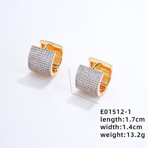 Women's Simple Geometric Copper Heartshaped Ushaped Ear Buckle Diamondembedded Electroplated Earrings Jewelry