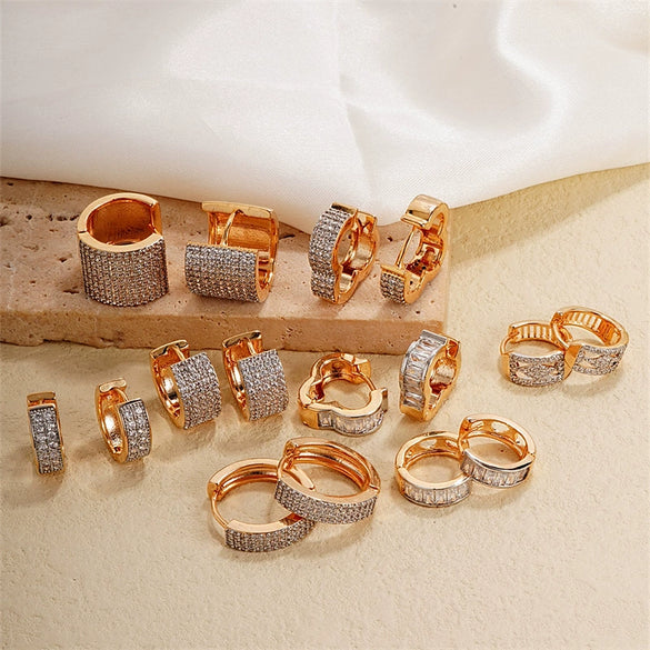 Women's Simple Geometric Copper Heartshaped Ushaped Ear Buckle Diamondembedded Electroplated Earrings Jewelry