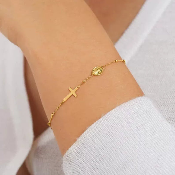 Women's Simple Geometric Copper Paperclip Cross Bracelet With Zircon Inlay And Electroplated Finish Fashion Jewelry Gift