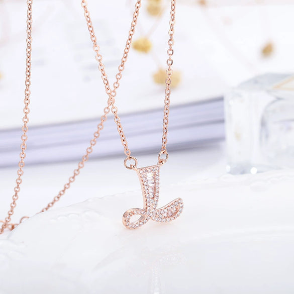 Women's Simple Geometric Copper Pendant Necklace With Rose Gold Tone Zircon Micro Inlay And Cross Chain