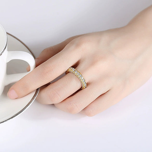 Women's Simple Geometric Copper Ring With Electroplated Micro Inlaid Zircon Full Diamond Light Luxury Jewelry