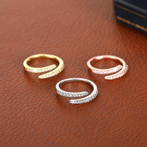 Women's Simple Geometric Copper Zirconia Ring Minimalist Style Open Adjustable