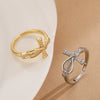 Women's Simple Geometric Copperplated Real Gold Zircon Cross Open Ring With Micro Inlay