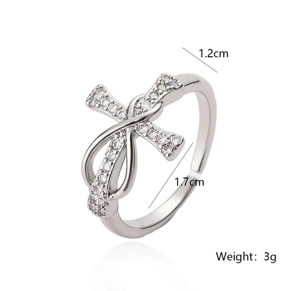 Women's Simple Geometric Copperplated Real Gold Zircon Cross Open Ring With Micro Inlay