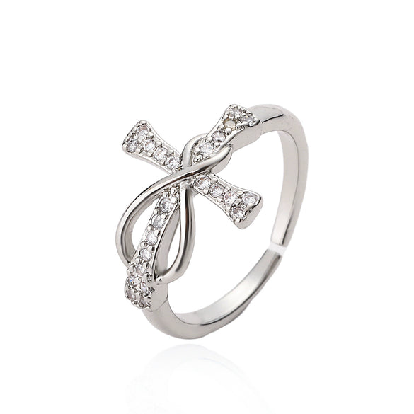 Women's Simple Geometric Copperplated Real Gold Zircon Cross Open Ring With Micro Inlay