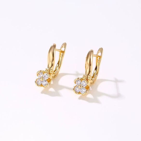 Women's Simple Geometric Four Leaf Flower Metal Earrings With Zircon Electroplated Fashion Party Jewelry