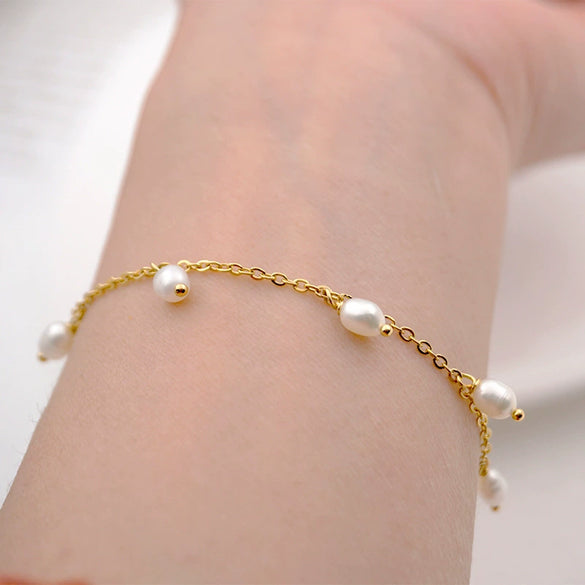Women's Simple Geometric Freshwater Pearl Titanium Steel Bracelet And Anklet