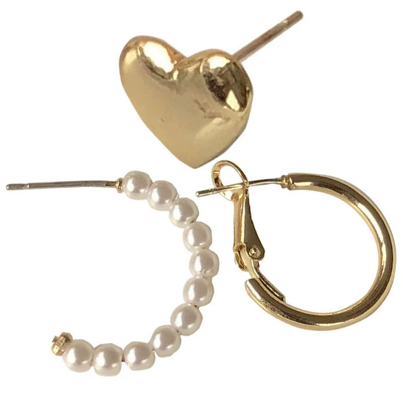 Women's Simple Geometric Heart Shaped Pearl Earrings Alloy Electroplated Love Stud Earrings Temperament Fashion Jewelry