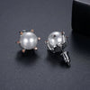 Women's Simple Geometric Imitation Pearl And Zircon Electroplated Copper Earrings With Steel Posts