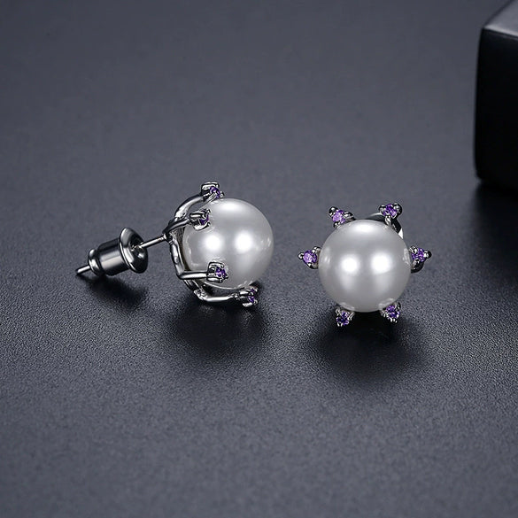 Women's Simple Geometric Imitation Pearl And Zircon Electroplated Copper Earrings With Steel Posts