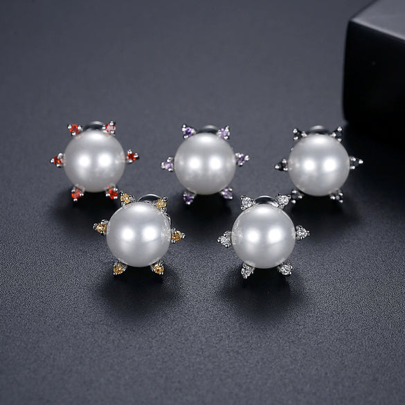 Women's Simple Geometric Imitation Pearl And Zircon Electroplated Copper Earrings With Steel Posts