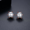 Women's Simple Geometric Imitation Pearl And Zircon Electroplated Copper Earrings With Steel Posts