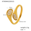 Women's Simple Geometric Irregular High Texture Zircon Design Opening 316L Stainless Steel Gold Plated Finger Ring
