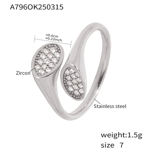 Women's Simple Geometric Irregular High Texture Zircon Design Opening 316L Stainless Steel Gold Plated Finger Ring