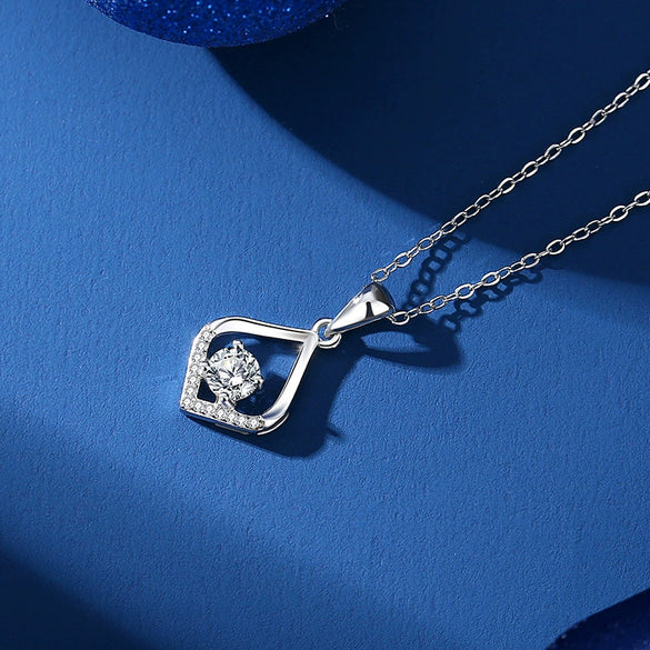 Women's Simple Geometric Moissanite Diamond Silver Water Drops Necklace With Cross Chain