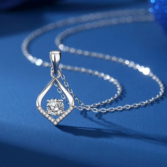 Women's Simple Geometric Moissanite Diamond Silver Water Drops Necklace With Cross Chain
