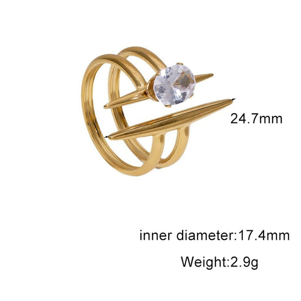 Women's Simple Geometric Open Ring In Stainless Steel With Gold Tone Electroplating And Zircon Inlay