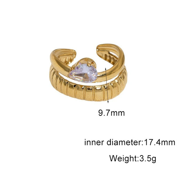 Women's Simple Geometric Open Ring In Stainless Steel With Gold Tone Electroplating And Zircon Inlay