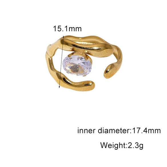 Women's Simple Geometric Open Ring In Stainless Steel With Gold Tone Electroplating And Zircon Inlay