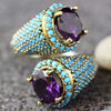 Women's Simple Geometric S Shaped Purple Inlaid Copper Ring With Gold Tone Electroplated Finish