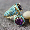 Women's Simple Geometric S Shaped Purple Inlaid Copper Ring With Gold Tone Electroplated Finish