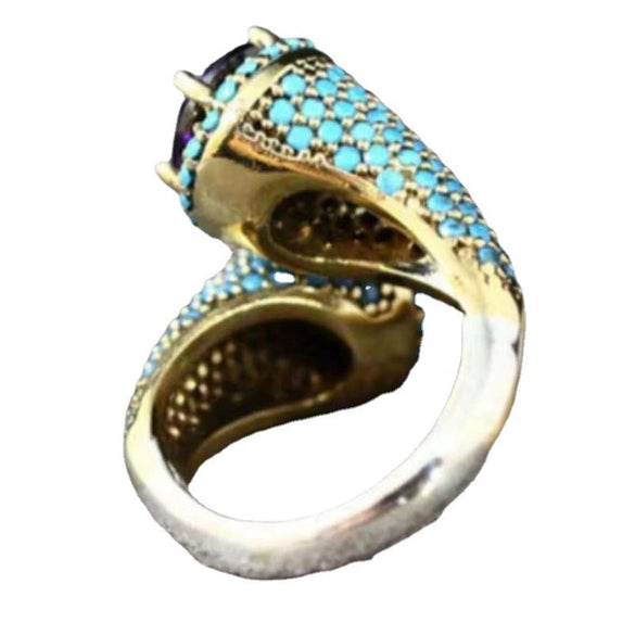 Women's Simple Geometric S Shaped Purple Inlaid Copper Ring With Gold Tone Electroplated Finish
