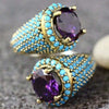 Women's Simple Geometric S Shaped Purple Inlaid Copper Ring With Gold Tone Electroplated Finish