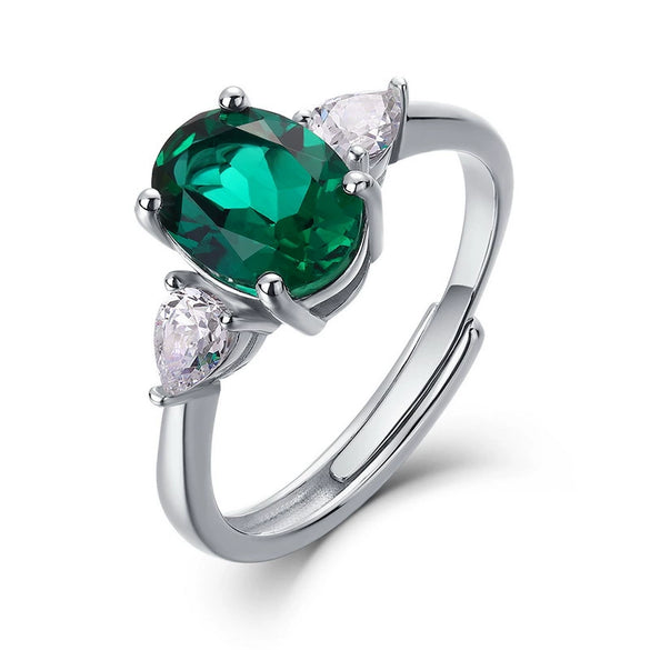 Women's Simple Geometric S925 Silver Ring With Cultivating Emeralds And Gold Plated Artificial Gemstones Inlay