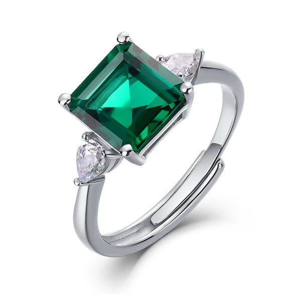 Women's Simple Geometric S925 Silver Ring With Cultivating Emeralds And Gold Plated Artificial Gemstones Inlay