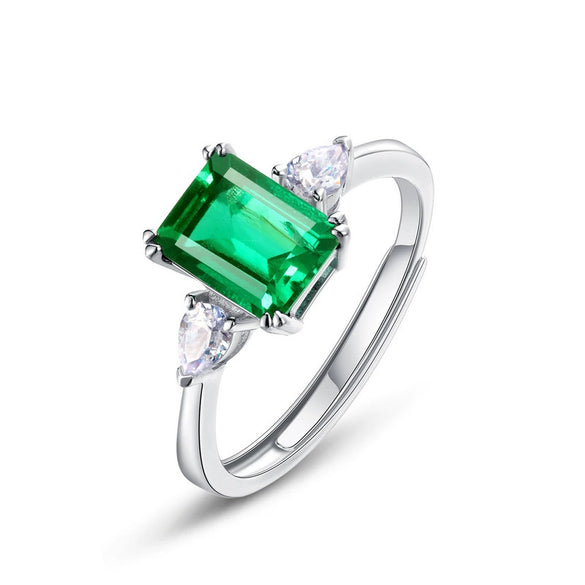 Women's Simple Geometric S925 Silver Ring With Cultivating Emeralds And Gold Plated Artificial Gemstones Inlay
