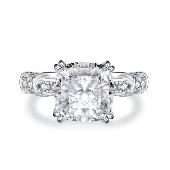 Women's Simple Geometric 925 Silver Simulation Diamond Ring With High Carbon Diamond Emerald Cross And Ice Flower Zircon Electroplated