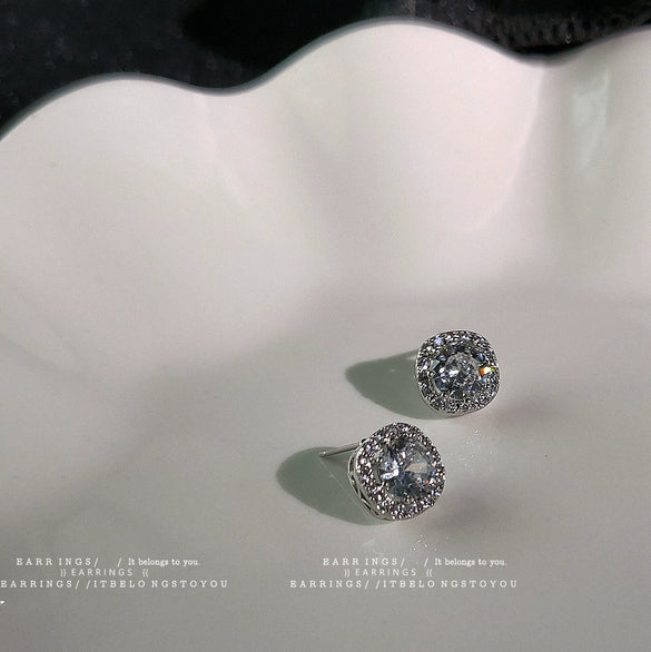 Women's Simple Geometric Square Zircon Earrings With S925 Silver Needles Micro Inlay Fashion Stud Earrings