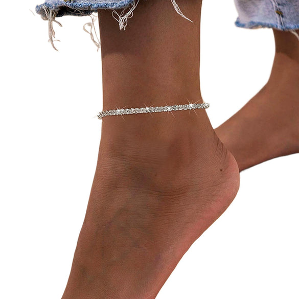 Women's Simple Geometric Stainless Steel Beaded Anklet Set Fashion Fashionable Broken Silver Style Foot Jewelry