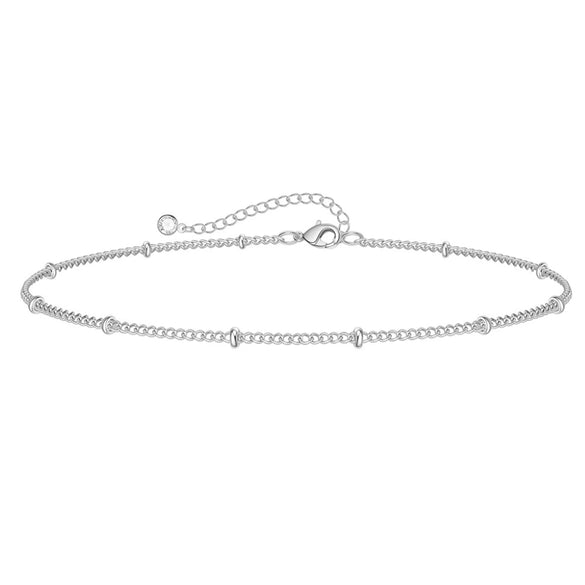 Women's Simple Geometric Stainless Steel Beaded Anklet Set Fashion Fashionable Broken Silver Style Foot Jewelry