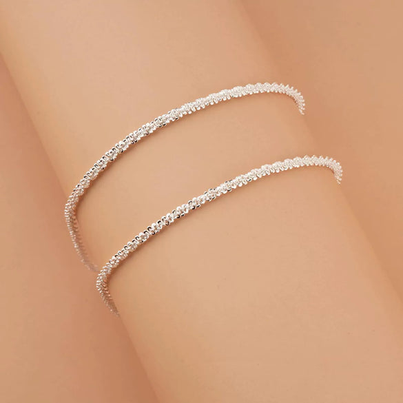 Women's Simple Geometric Stainless Steel Beaded Anklet Set Fashion Fashionable Broken Silver Style Foot Jewelry