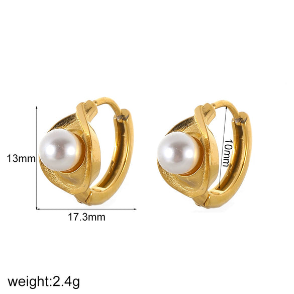 Women's Simple Geometric Stainless Steel Earrings With Inlaid Pearl And Electroplating