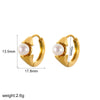 Women's Simple Geometric Stainless Steel Earrings With Inlaid Pearl And Electroplating