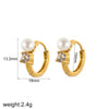 Women's Simple Geometric Stainless Steel Earrings With Inlaid Pearl And Electroplating