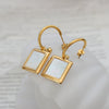Women's Simple Geometric 316L Stainless Steel Earrings Inlaid With White Sea Shells And Square Pendant