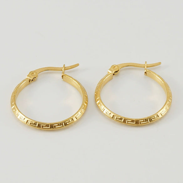 Women's Simple Geometric 316L Stainless Steel Earrings With Electroplating And Great Wall Pattern Buckle