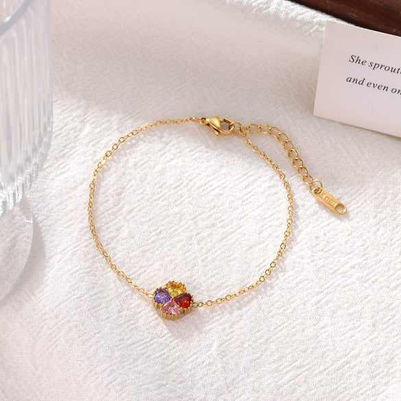 Women's Simple Geometric Titanium Steel Electroplated Love Diamond Series Bracelet With Colorful Zircon