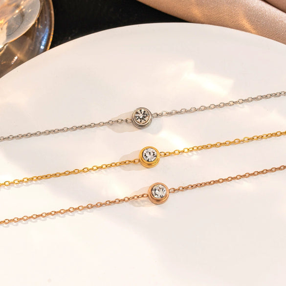 Women's Simple Geometric Titanium Steel Electroplated Single Diamond Bracelet